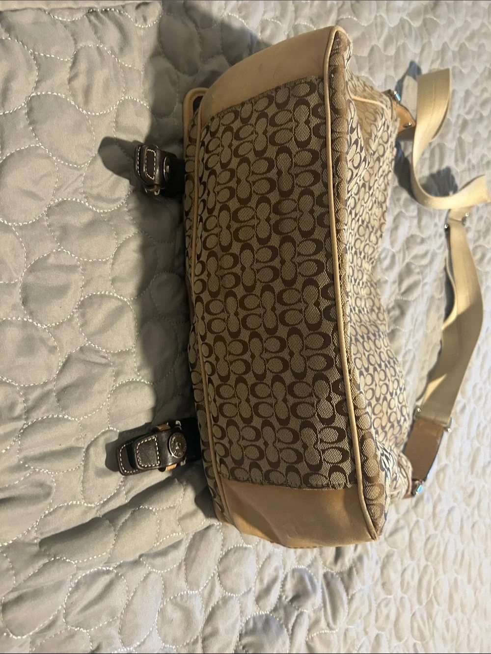 Coach Beige & Tan Signature Canvas Messenger Bag